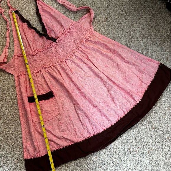 LAST CHANCE! Pink and brown apron - ruffle, pocket - 100% cotton - Picture 8 of 14